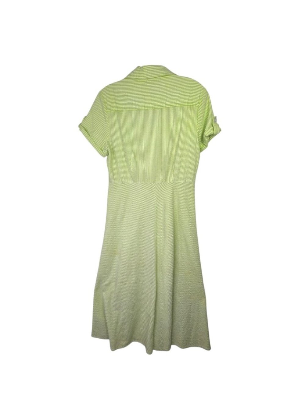 JG Hook Dress 8 Green Striped Seersucker Midi Button Up Nautical Coastal Casual - Picture 6 of 11